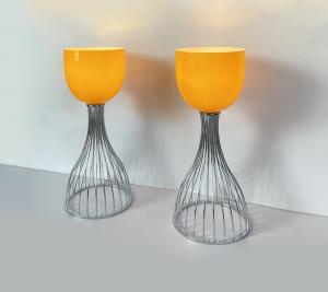 Paar gelb-orange Tischlampen, 1990er Jahre
